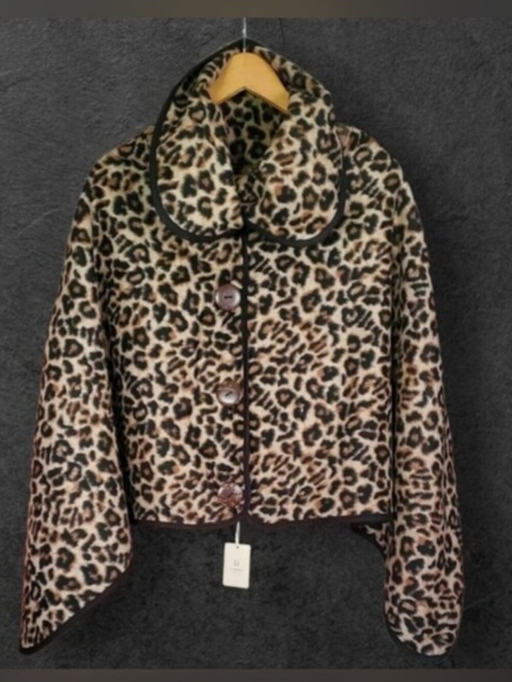 Leopard Print Women's High Collar Pullover Cropped Cape - Swing Jacket